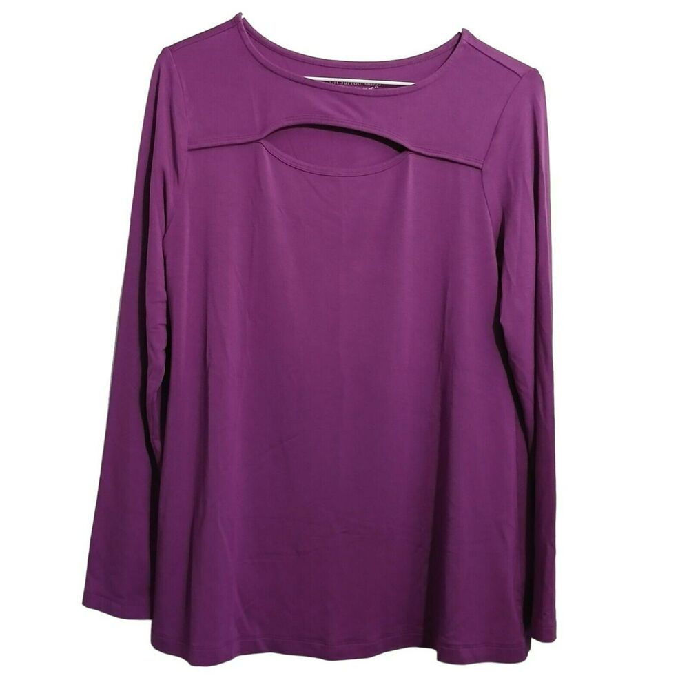 Soft Surroundings Blouse Women MP Purple Long Sleeve Top Keyhole Detail